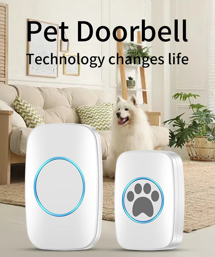Touch Pet Doorbell 300M/984 ft Range 60 Songs Cat & Dog Training Pager LED Flash light Smart Wireless Doorbell Plug US EU