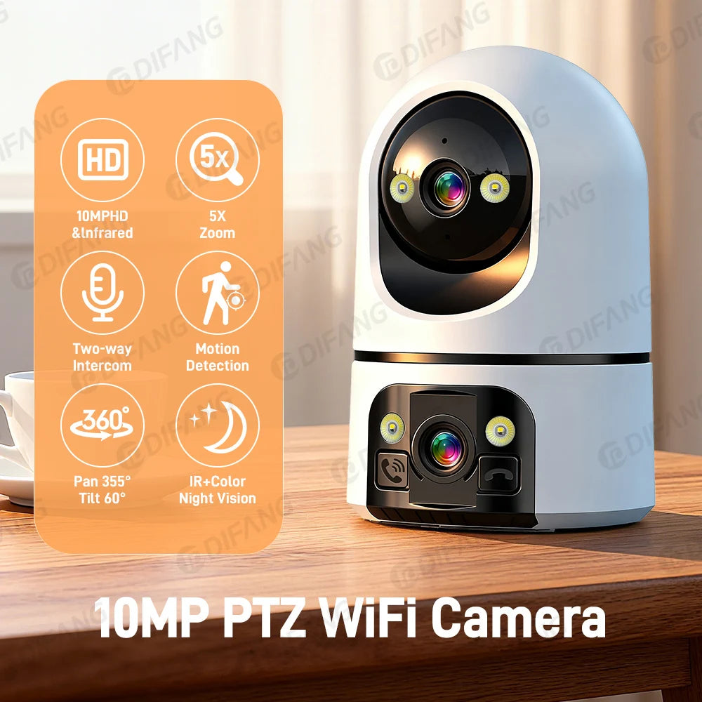 Dual Screens 5K 10MP WiFi Pet Cam Two-Way Video Call CCTV Security Protection Security Cam Wireless Surveillance Monitor O-kam