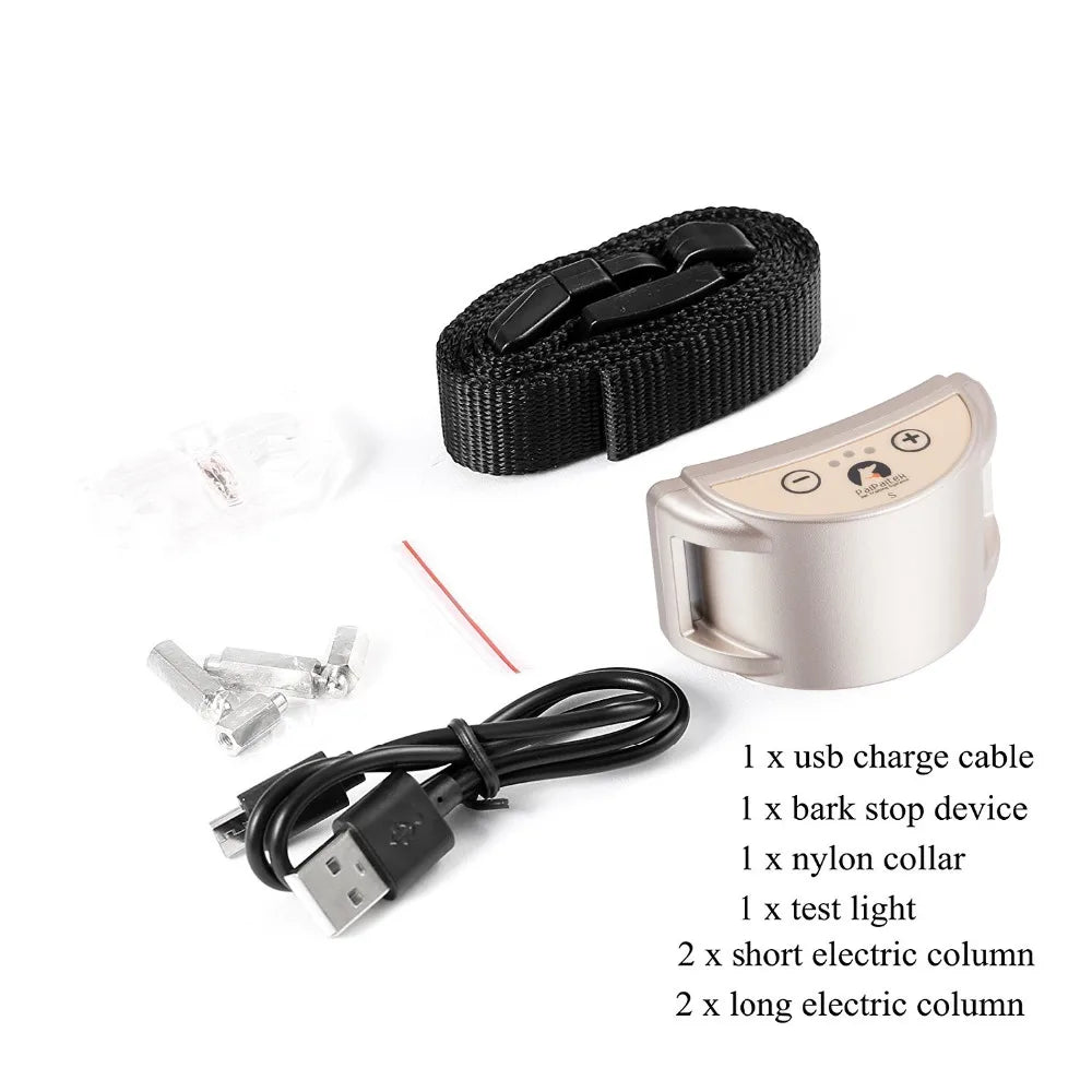 Pet Dog Anti Barking Device USB Rechargeable Dogs Training Collar Adjustable Sensitivity Pet Collar Black Gold Silver