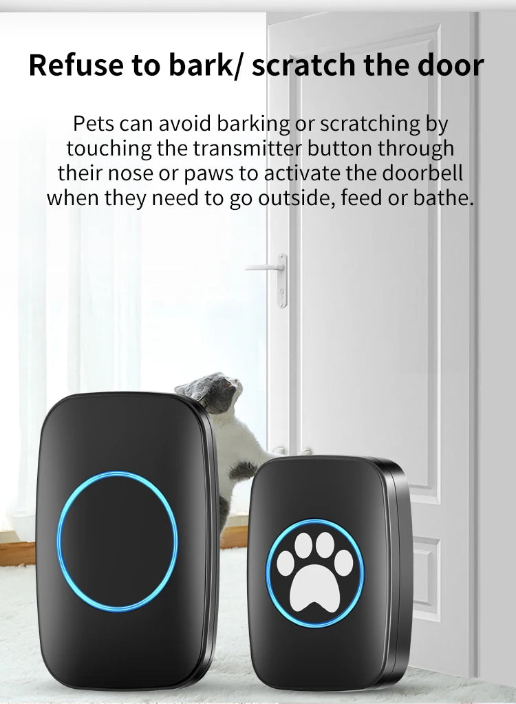 Touch Pet Doorbell 300M/984 ft Range 60 Songs Cat & Dog Training Pager LED Flash light Smart Wireless Doorbell Plug US EU