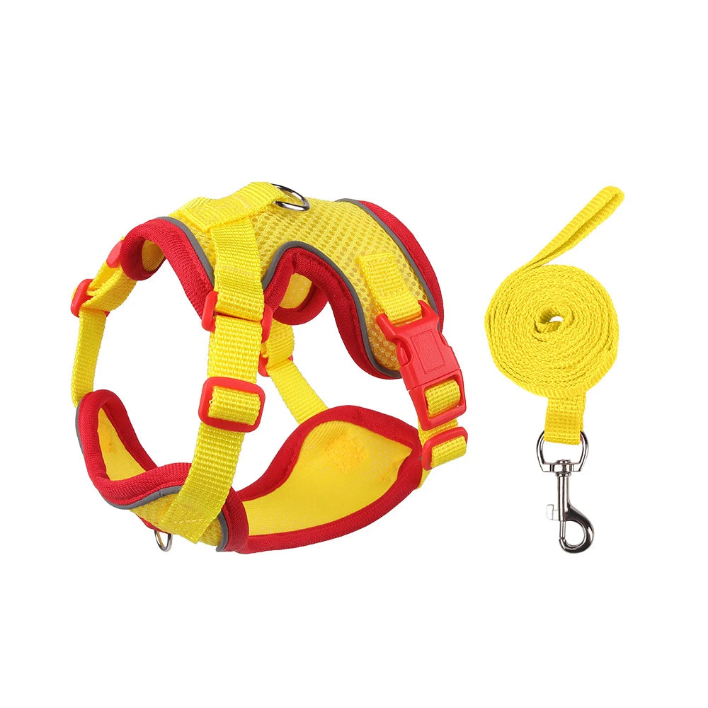 Soft Dog Harness Vest Leash , Adjustable Reflective Pet vest for Small Medium , Escape-Proof Soft Mesh Breathable  Walking Gear