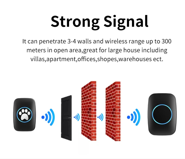 Touch Pet Doorbell 300M/984 ft Range 60 Songs Cat & Dog Training Pager LED Flash light Smart Wireless Doorbell Plug US EU