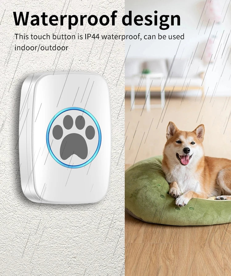 Touch Pet Doorbell 300M/984 ft Range 60 Songs Cat & Dog Training Pager LED Flash light Smart Wireless Doorbell Plug US EU