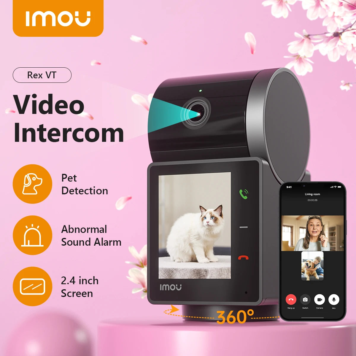 IMOU 5MP Indoor Screen Video Camera Human Pet Detection 2.4inch Display PTZ 360  One-Touch Call WiFi Camera Dog Cat Baby Monitor