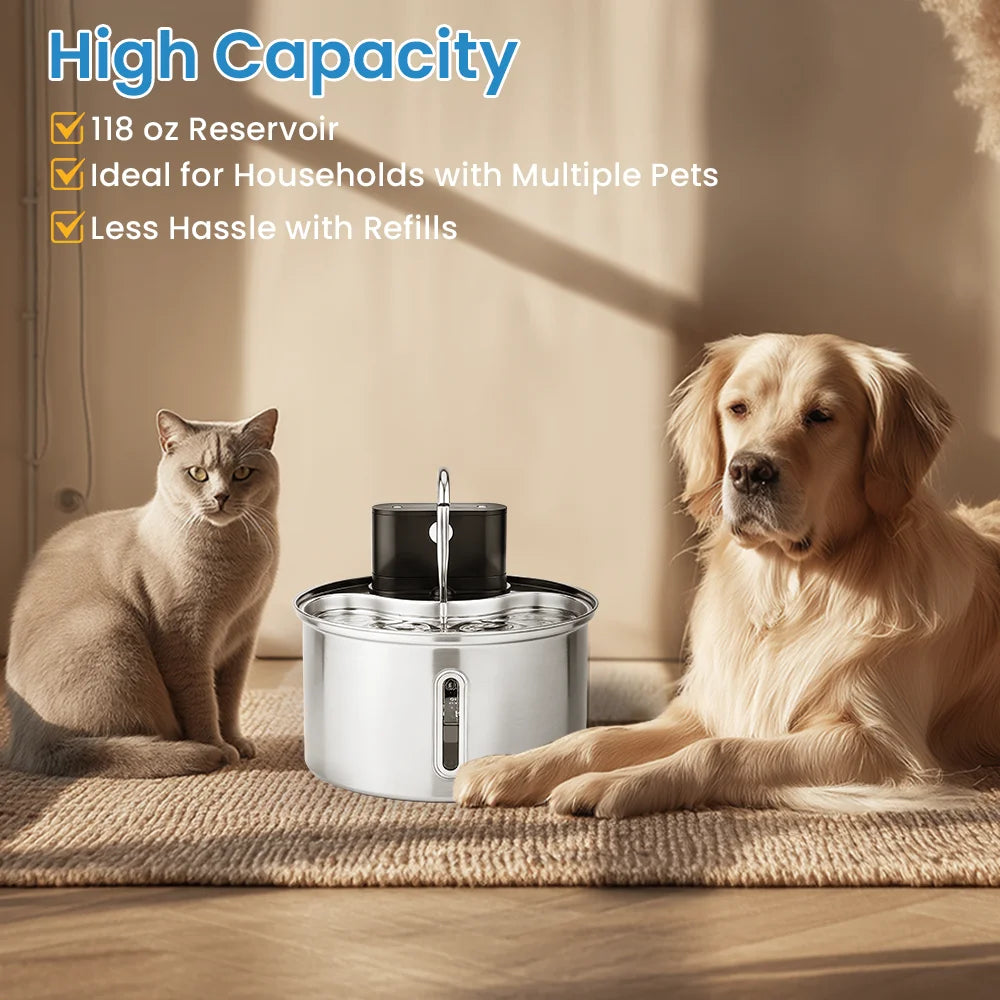 3.5L Stainless Steel Cat Sensor Water Fountain Wireless Smart Automatic Pet Water Dispenser For Cat Dog Pet Drinking Fountain