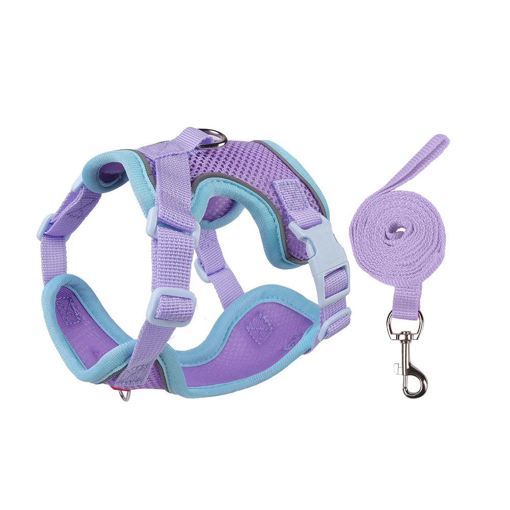 Soft Dog Harness Vest Leash , Adjustable Reflective Pet vest for Small Medium , Escape-Proof Soft Mesh Breathable  Walking Gear