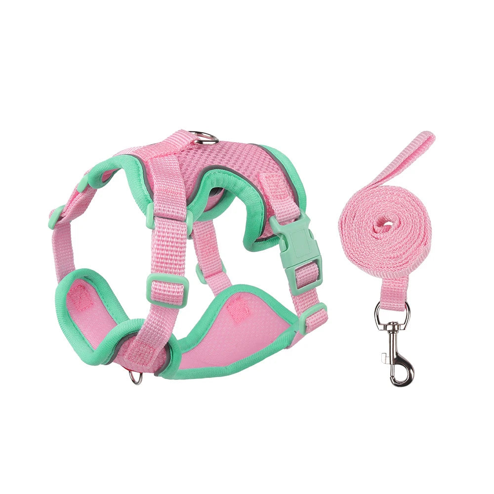 Soft Dog Harness Vest Leash , Adjustable Reflective Pet vest for Small Medium , Escape-Proof Soft Mesh Breathable  Walking Gear