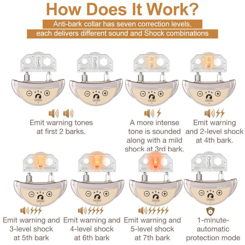 Pet Dog Anti Barking Device USB Rechargeable Dogs Training Collar Adjustable Sensitivity Pet Collar Black Gold Silver