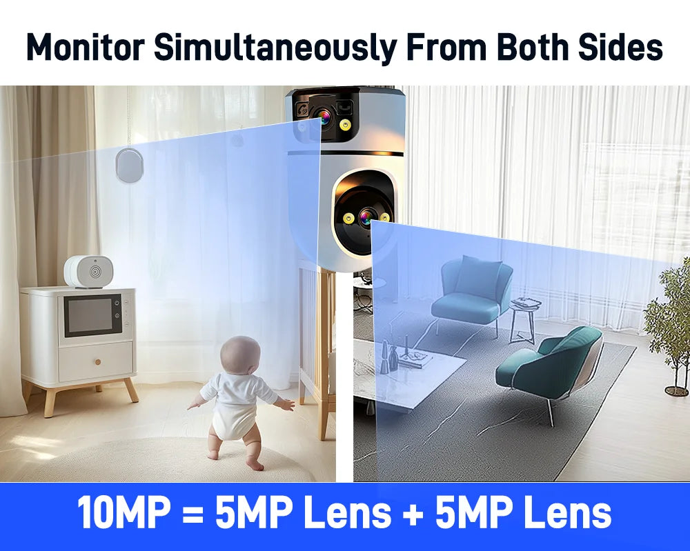 Dual Screens 5K 10MP WiFi Pet Cam Two-Way Video Call CCTV Security Protection Security Cam Wireless Surveillance Monitor O-kam