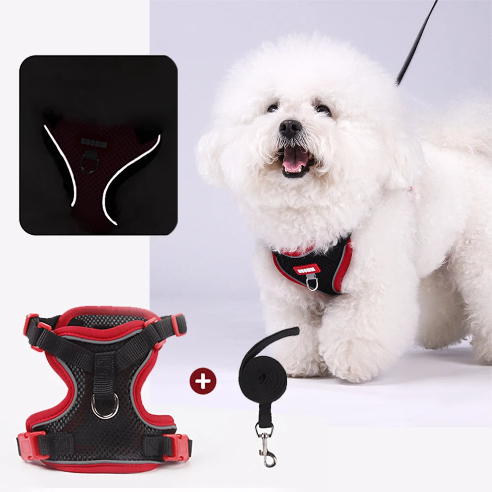 Soft Dog Harness Vest Leash , Adjustable Reflective Pet vest for Small Medium , Escape-Proof Soft Mesh Breathable  Walking Gear
